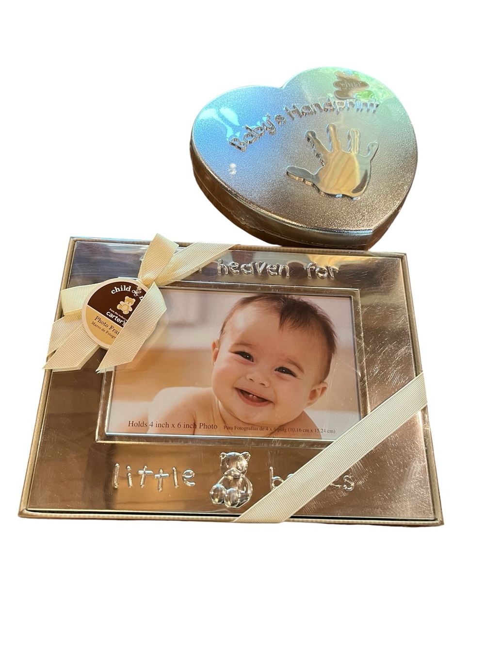 Silver Baby Photo Frame and Handprint Kit